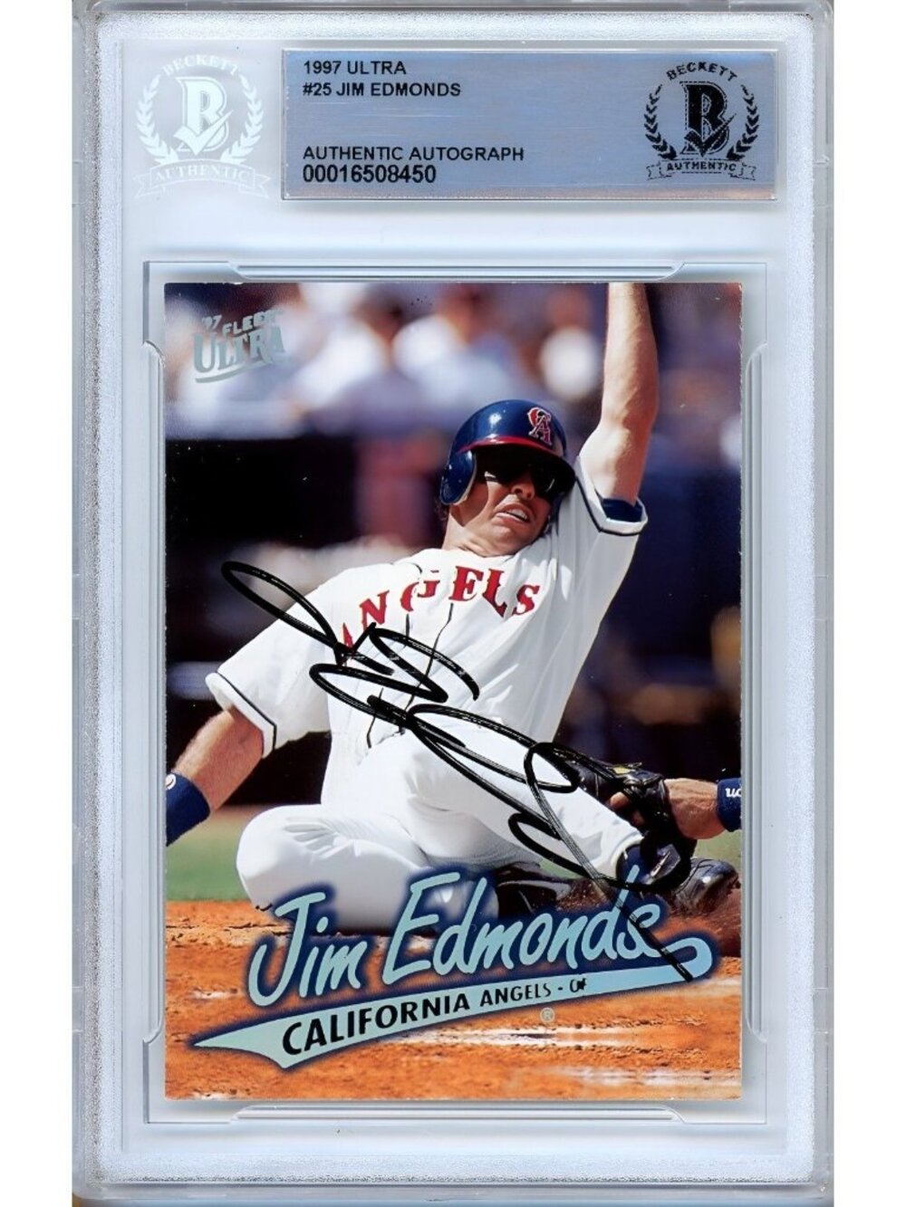 Jim Edmonds Signed 1997 Fleer Ultra #25 LA Angels Beckett BAS Slabbed MLB Auto